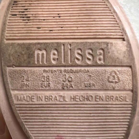 Melissa Pink Ballet Flats with Black Bow Rubber Slip On Size 7 - Picture 9 of 11